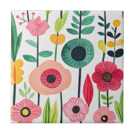 Waterverf bloemmotief kleurrijk tegeltje