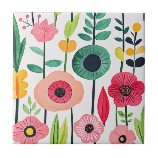 Waterverf bloemmotief kleurrijk tegeltje (Voorkant)