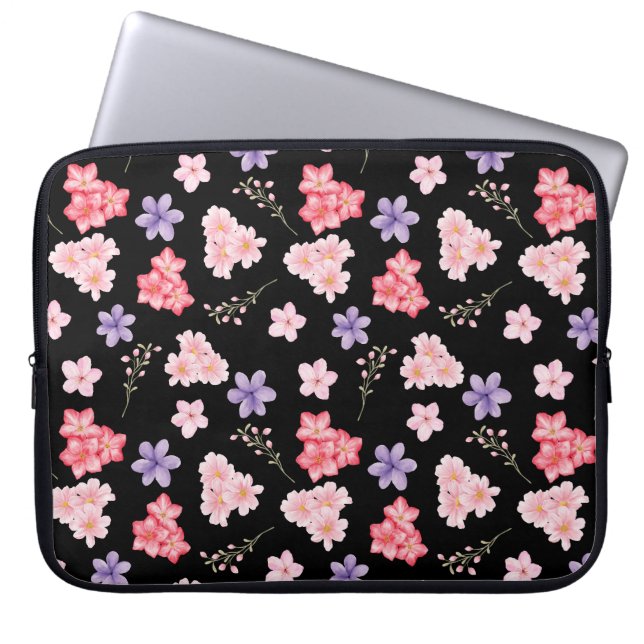 Waterverf Bloemmotief  Laptop Sleeve (Voorkant)