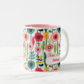 Waterverf bloemmotief met naam tweekleurige koffiemok (Voorkant rechts)