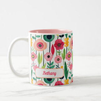 Waterverf bloemmotief met naam tweekleurige koffiemok