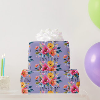Waterverf Bloemmotief | Modern Helder Bloemmotief Cadeaupapier