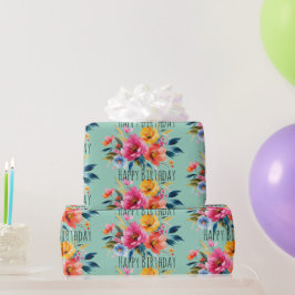 Waterverf Bloemmotief | Modern Helder Bloemmotief Cadeaupapier