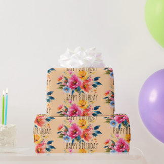 Waterverf Bloemmotief | Modern Helder Bloemmotief Cadeaupapier