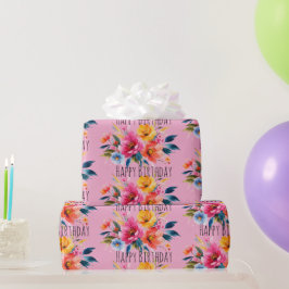 Waterverf Bloemmotief | Modern Helder Bloemmotief Cadeaupapier