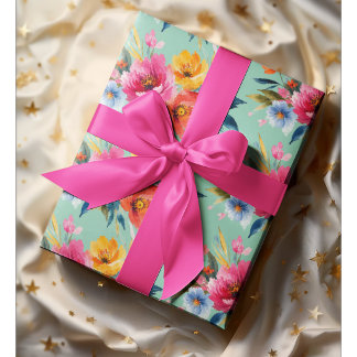 Waterverf Bloemmotief | Modern Helder Bloemmotief Cadeaupapier