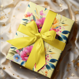 Waterverf Bloemmotief | Modern Helder Bloemmotief Cadeaupapier