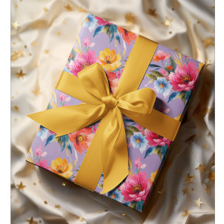 Waterverf Bloemmotief | Modern Helder Bloemmotief Cadeaupapier