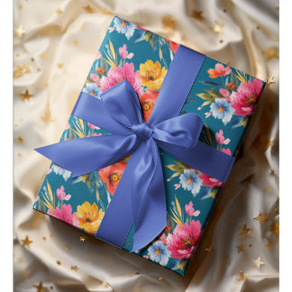 Waterverf Bloemmotief | Modern Helder Bloemmotief Cadeaupapier
