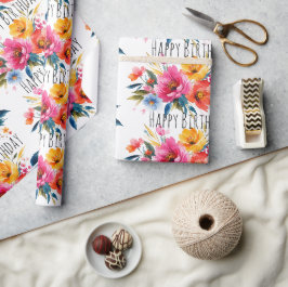 Waterverf Bloemmotief | Modern Helder Bloemmotief Cadeaupapier