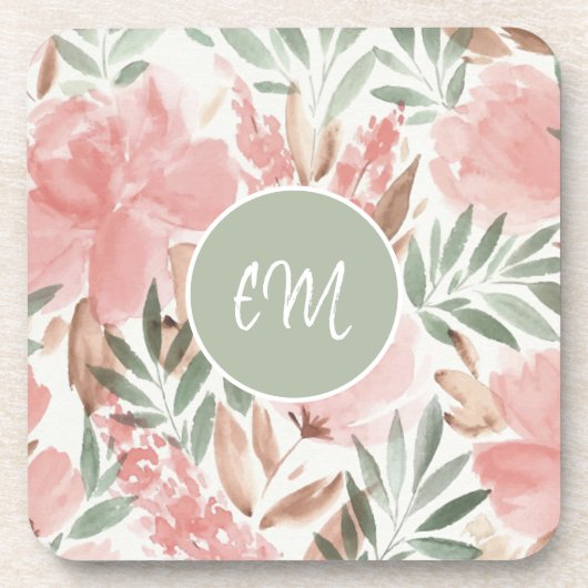 Waterverf Bloemmotief Monogram Bier Onderzetter (Voorkant)