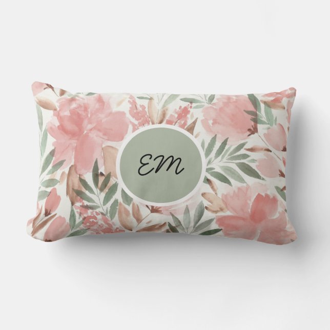 Waterverf Bloemmotief Monogram Kussen (Voorkant)