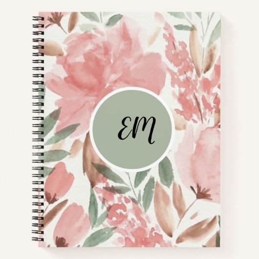 Waterverf Bloemmotief Monogram Notitieboek (Voorkant)