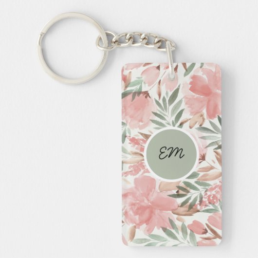 Waterverf Bloemmotief Monogram Sleutelhanger (Voorkant)