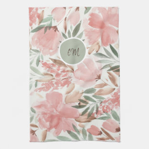Waterverf Bloemmotief Monogram Theedoek