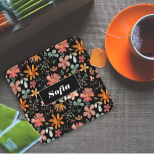 Waterverf bloemmotief op maat wit zwart kartonnen onderzetters