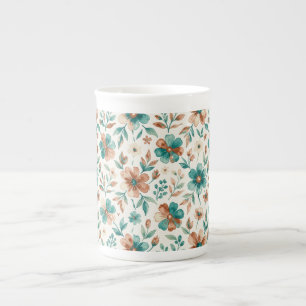 Waterverf Bloemmotief Teal Koper Porselein Kop