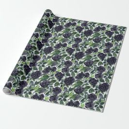 Waterverf bloemmotief: zwarte rozen cadeaupapier