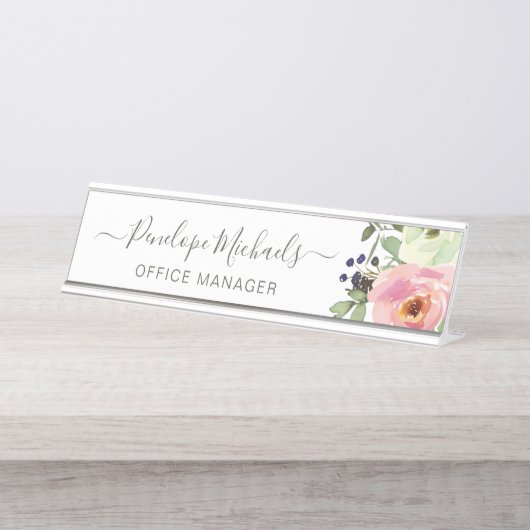  Waterverf Bloemnaam en titel Bureau Naambordje (Voorkant)