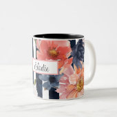 waterverf bloemontwerp met naam tweekleurige koffiemok (Voorkant rechts)