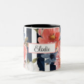 waterverf bloemontwerp met naam tweekleurige koffiemok (Center)