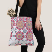 Waterverf Bloemontwerp, Roze Bloemprint Tote Bag (Dichtbij)
