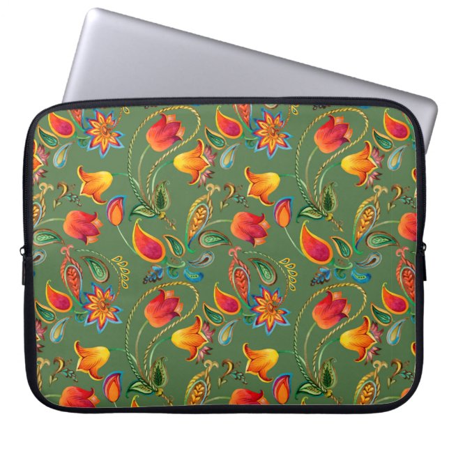 Waterverf bloempaisleypatroon laptop sleeve (Voorkant)