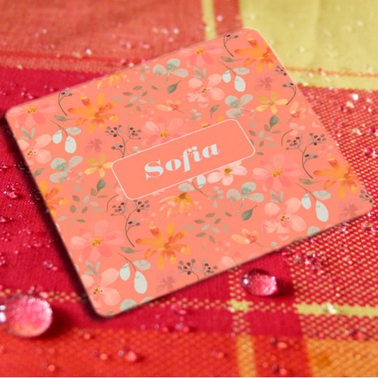 Waterverf bloempatroon aangepaste witte sinaasappe kartonnen onderzetters