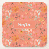 Waterverf bloempatroon aangepaste witte sinaasappe kartonnen onderzetters (Voorkant)