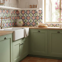 Waterverf Bloempatroon Navy Coral Green