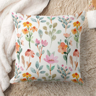 Waterverf Bloempatroon – Roze & Paarse Bloemen Kussen
