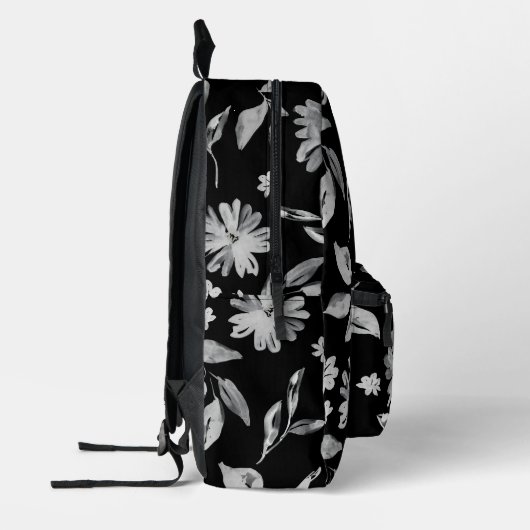 Waterverf bloempatroon zwart-wit bedrukte rugzak (Links)