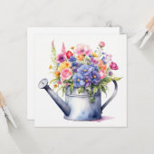 Waterverf Bloempot met Tuinbloemen Kaart (Voorkant / Achterkant in situ)