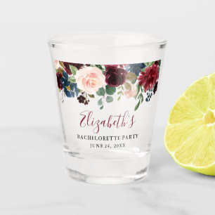 Waterverf Bloemrijk Bourgondië Blauw Vrijgezellenf Shot Glas