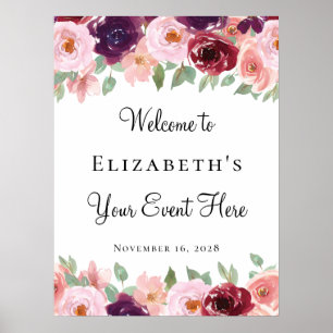 Waterverf Bloemrijk Burgundy Blush Elke Gelegenhei Poster