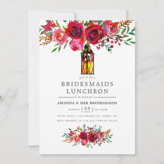 Waterverf Bloemrijke Bruidsmeisjes Lunch Uitnodigi Kaart (Voorkant)