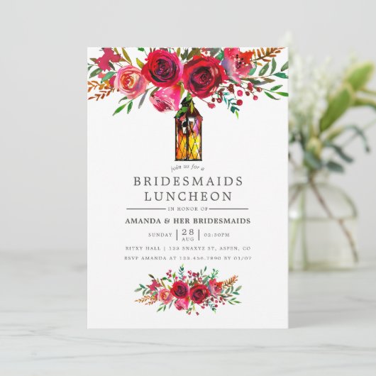 Waterverf Bloemrijke Bruidsmeisjes Lunch Uitnodigi Kaart (Staand voorkant)