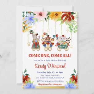 Waterverf Bloemrijke Circus Dieren Baby Shower Kaart