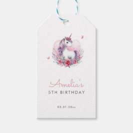 Waterverf Bloemrijke Eenhoorn Magische Verjaardags Cadeaulabel