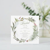 Waterverf Bloemrijke Greenery Krans Bruidsthee Kaart (Staand voorkant)