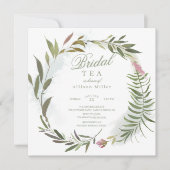 Waterverf Bloemrijke Greenery Krans Bruidsthee Kaart (Voorkant)