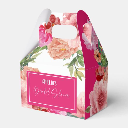 Waterverf bloemrijke helder roze bruidsdouche bedankdoosjes (Achterkant)