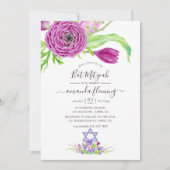 Waterverf Bloemrijke Lente Bat Mitzvah Kaart (Voorkant)