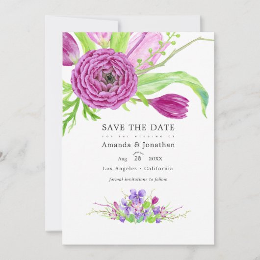 Waterverf Bloemrijke Lente Trouwfoto Save The Date (Voorkant)