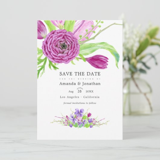 Waterverf Bloemrijke Lente Trouwfoto Save The Date (Staand voorkant)