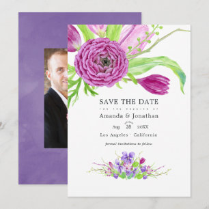 Waterverf Bloemrijke Lente Trouwfoto Save The Date