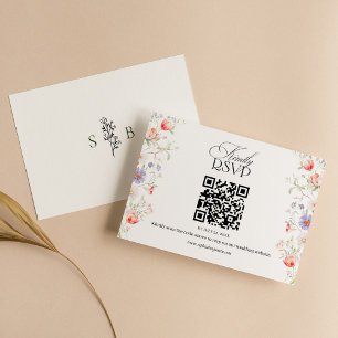 Waterverf Bloemrijke Lente Tuin Bruiloft QR Code RSVP Kaartje