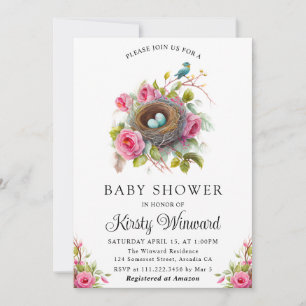 Waterverf Bloemrijke Lente Vogelnest Baby Shower Kaart