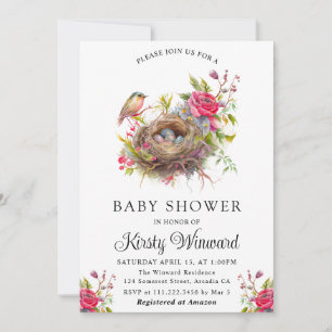 Waterverf Bloemrijke Lente Vogelnest Baby Shower Kaart