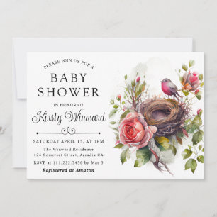 Waterverf Bloemrijke Lente Vogelnest Babyborrel Kaart